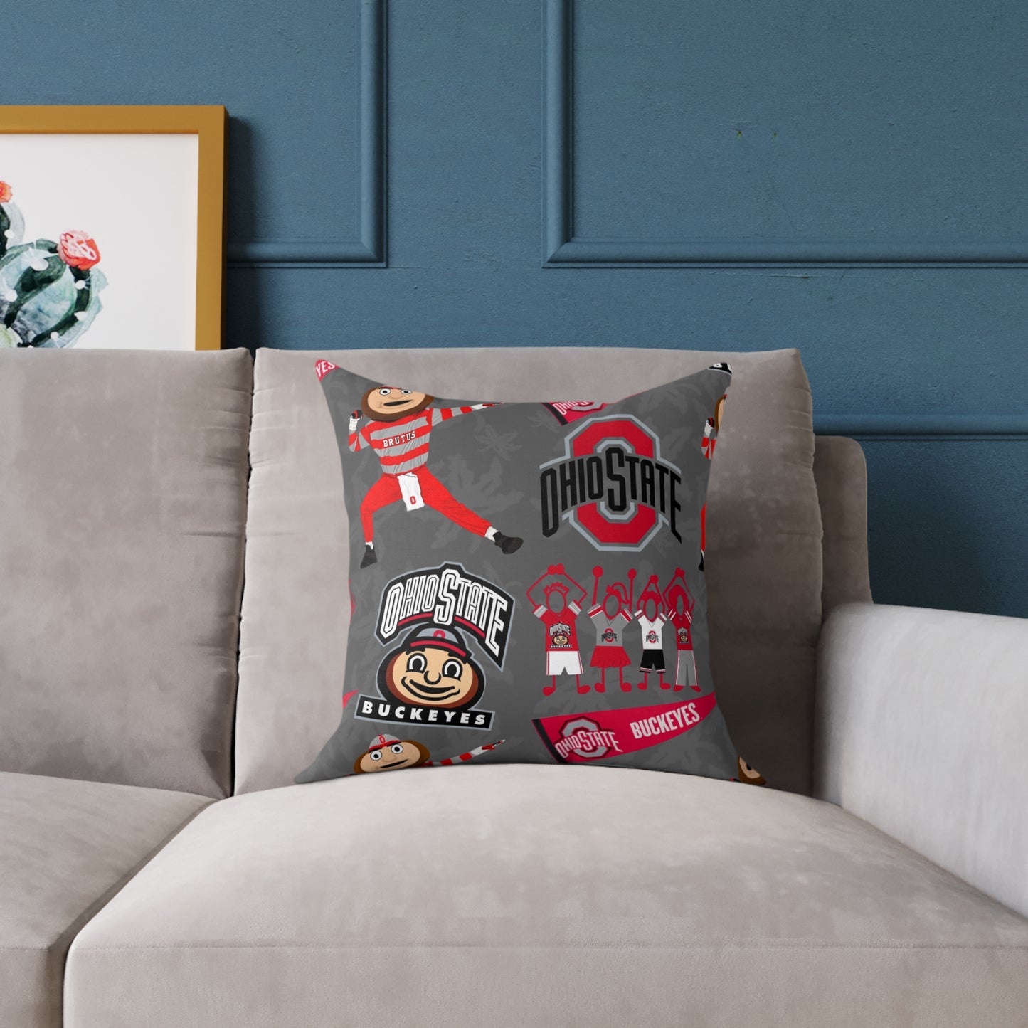 Ohio State Buckeyes Square Poly Canvas Pillow, Sports Fan Decor, College Football Pillow, Team Spirit Cushion, Gift for Student or Alumni