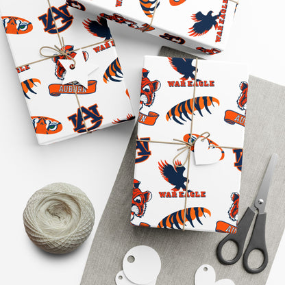 Auburn Tigers Patterned Gift Wrap Paper – Collegiate Football Wrapping Sheets (Includes AU Logos, War Eagle & Tiger Motifs)