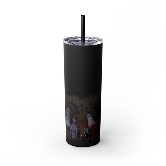 Graveyard Skinny Tumbler with Straw, Haunted House Design for Witchy Gatherings, 20oz Travel Mug, Trick or Treat Accessories, [...]