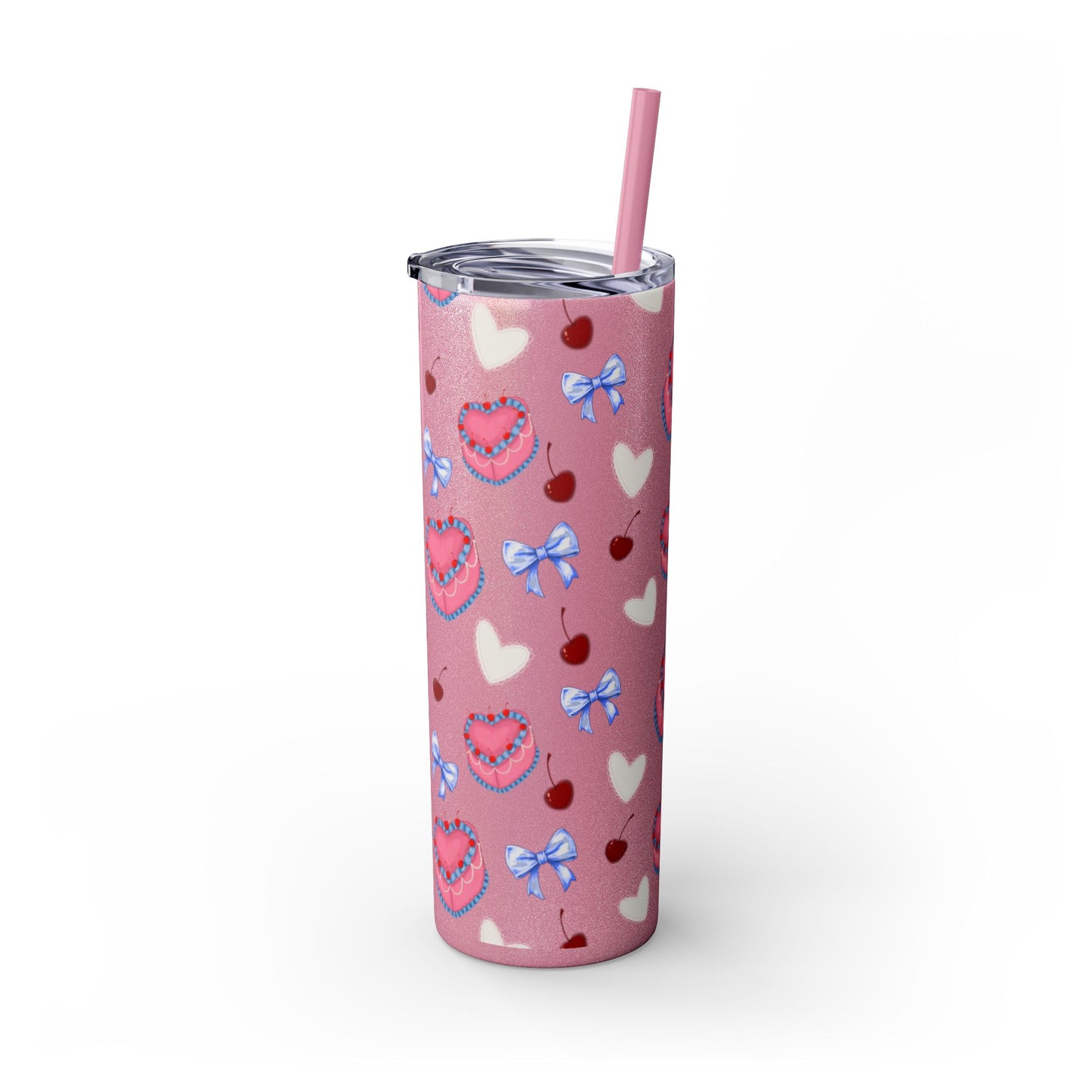 Heart Cake Skinny Tumbler, 20oz | Cute Hearts & Bows Drinkware | Gift for Her, Love Mug, Floral Tumbler, Sweetheart Tumbler