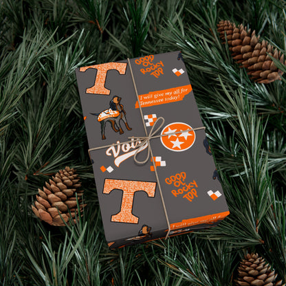 Tennessee Vols Gift Wrap Paper – Orange & Gray College Sports Wrapping Paper with Mascot, T & 'Vols' Logos