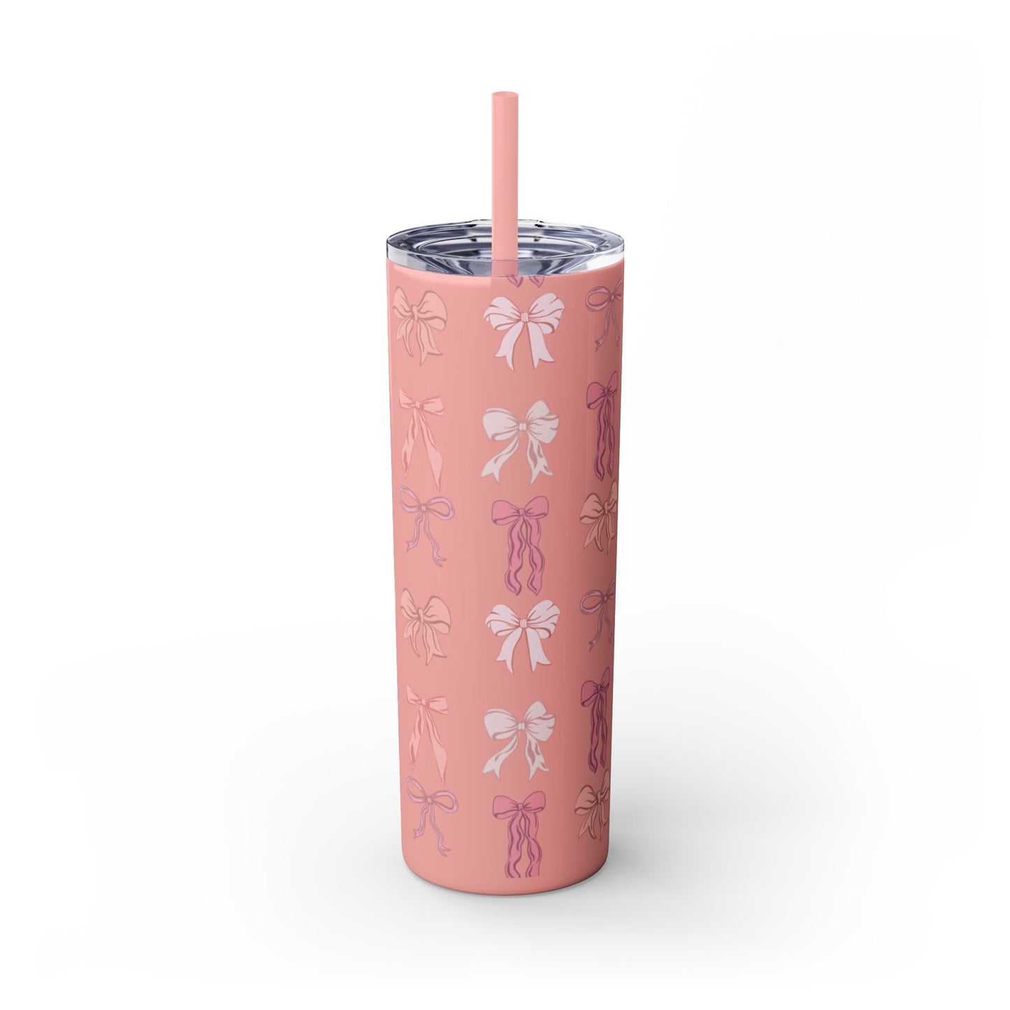 Cute Bow Pattern Skinny Tumbler, 20oz Travel Mug, Gift for Her, Bridesmaid Gift, Bachelorette Party Favor, Hydration Cup