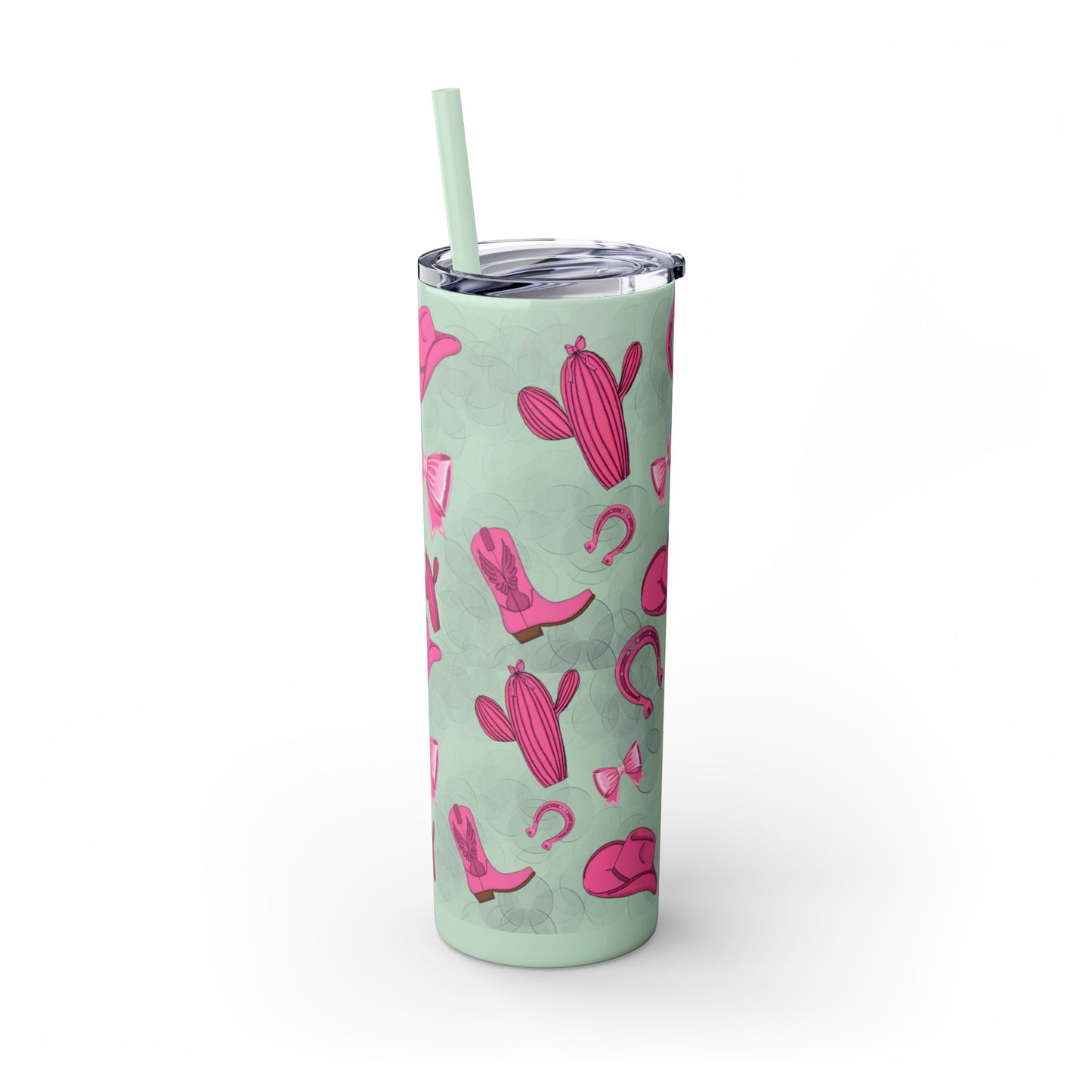 Fun Pink Cowgirl Skinny Tumbler - 20oz, Western Style Drinkware, Cactus and Bow Design, Perfect for Gifts, Summer Parties, or Rodeos
