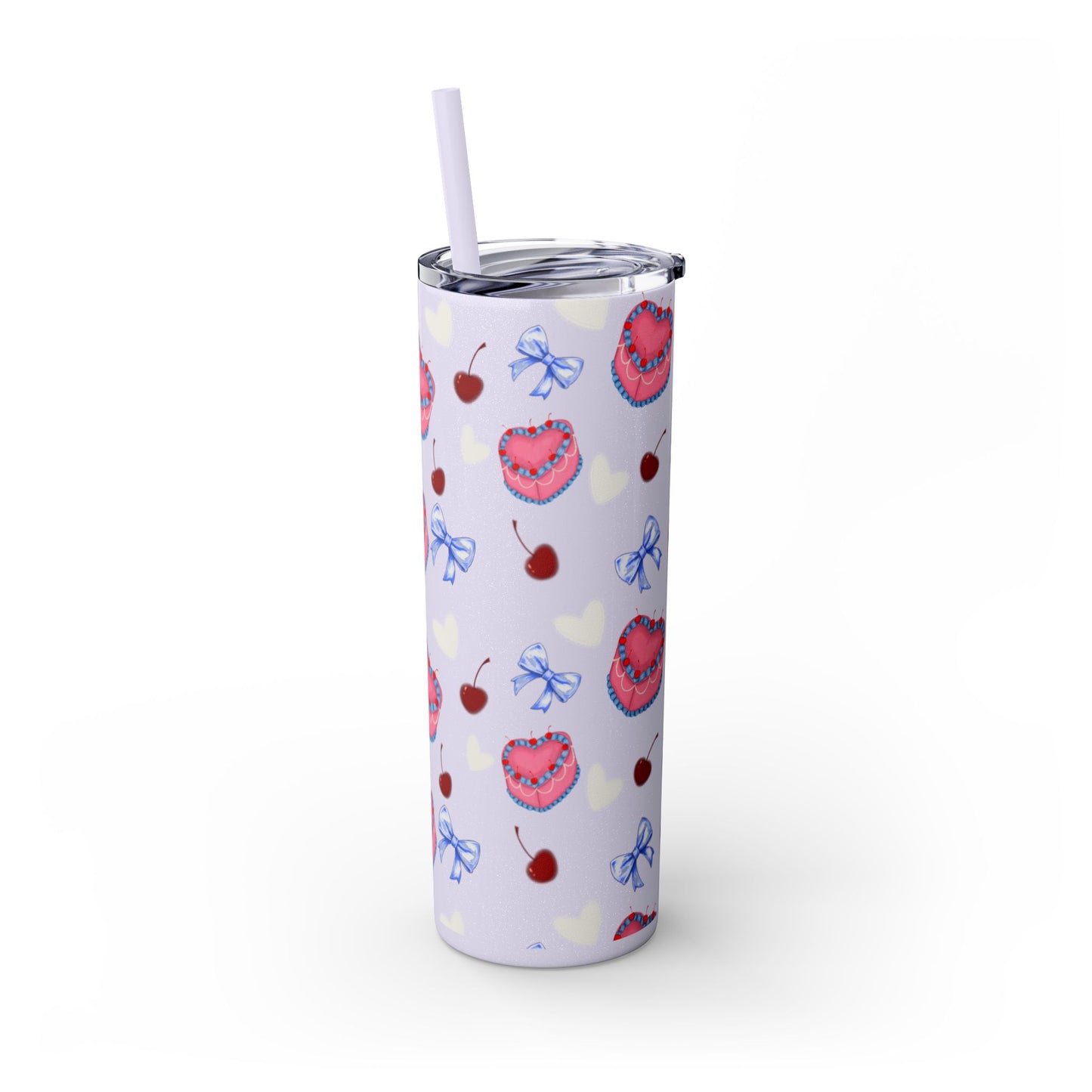 Heart Cake Skinny Tumbler, 20oz | Cute Hearts & Bows Drinkware | Gift for Her, Love Mug, Floral Tumbler, Sweetheart Tumbler