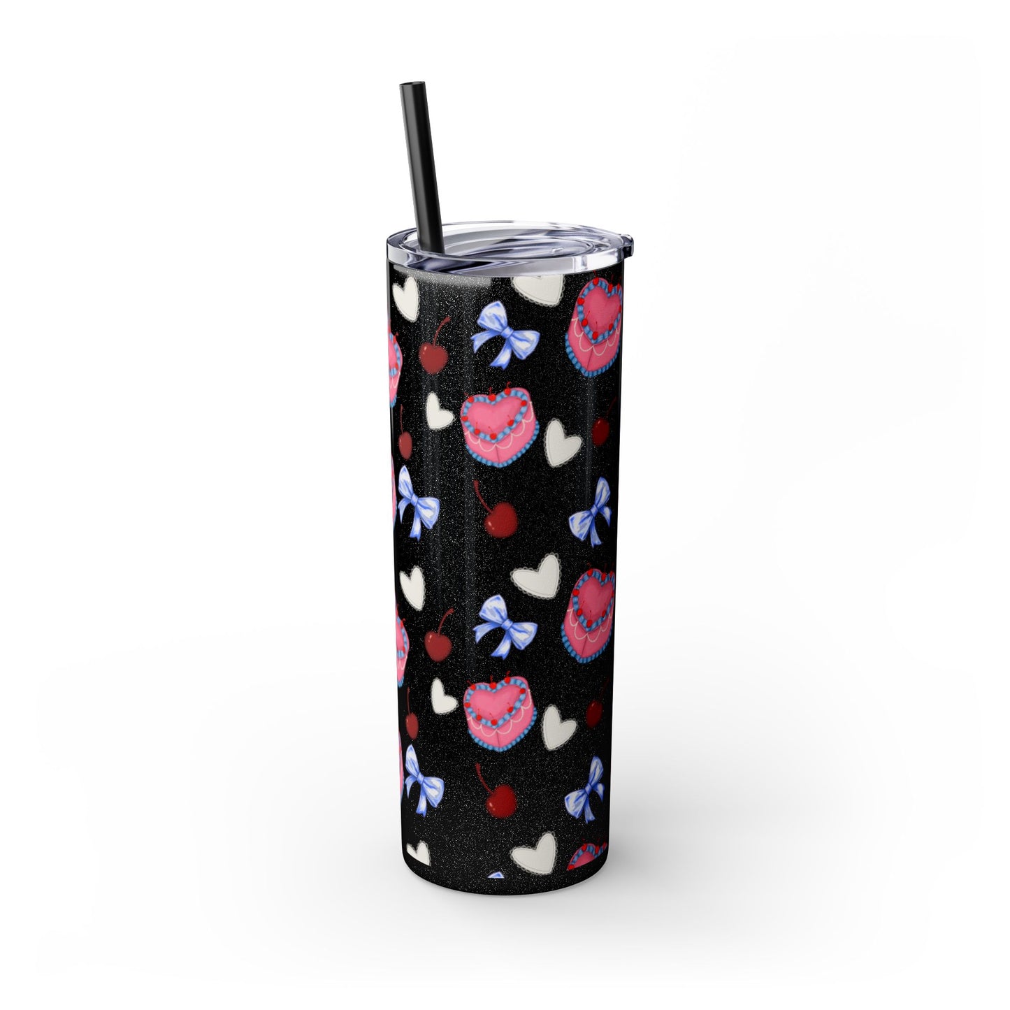 Heart Cake Skinny Tumbler, 20oz | Cute Hearts & Bows Drinkware | Gift for Her, Love Mug, Floral Tumbler, Sweetheart Tumbler