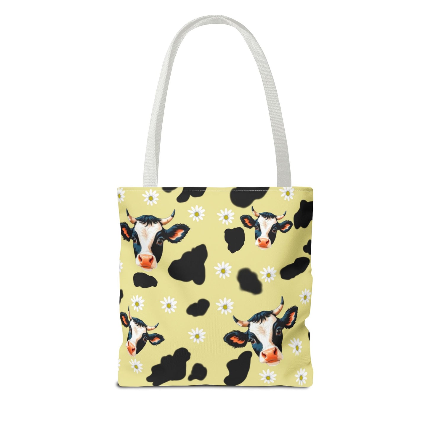 Cow Print Tote Bag, Cute Animal Lover Gift, Floral Cow AOP Bag, Cow-Themed Market Tote, Farmhouse Style Eco-Friendly Bag