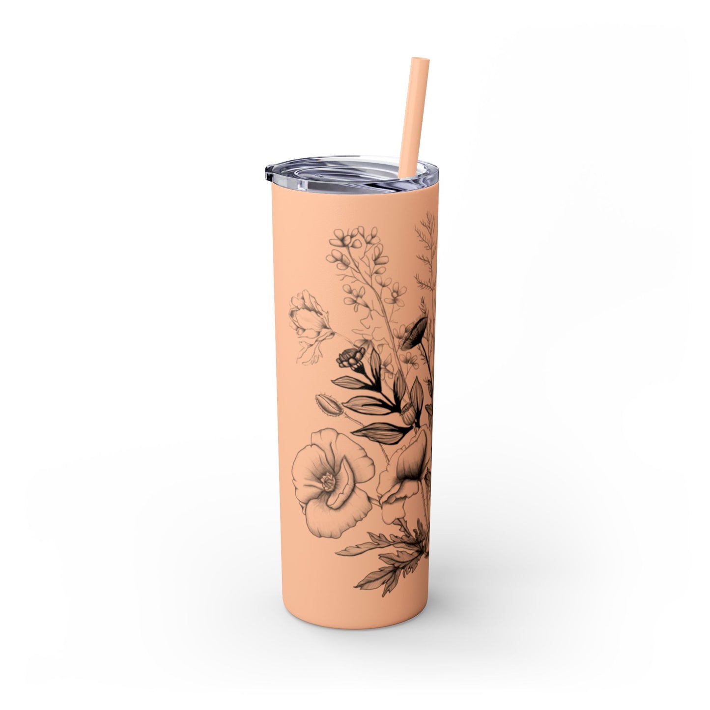 Floral Skinny Tumbler, Elegant Flower Design Drinkware, Perfect for Weddings, Gifts, or Everyday Use