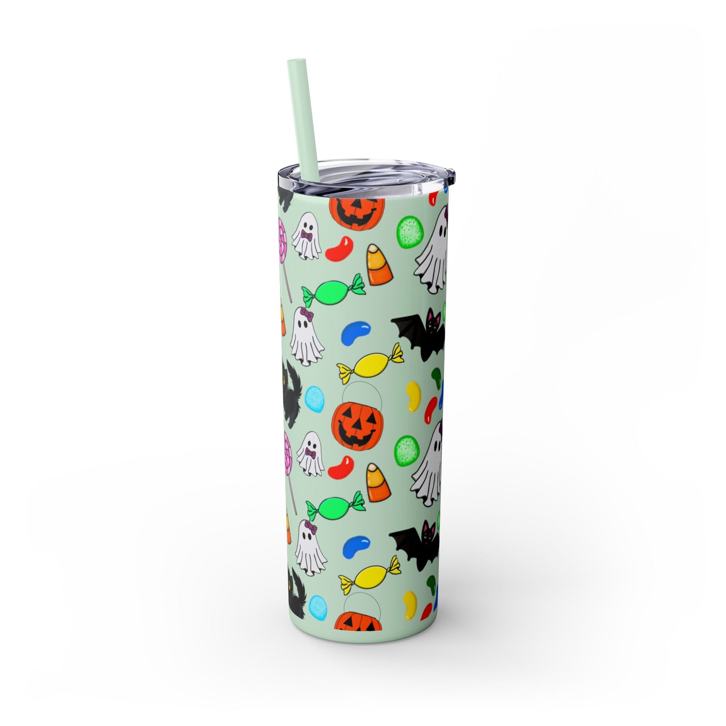 Cute Halloween Skinny Tumbler, 20oz Cat and Ghost Design, Spooky Drinkware, Trick-or-Treat Cup, Party Accessory, Fall Decor