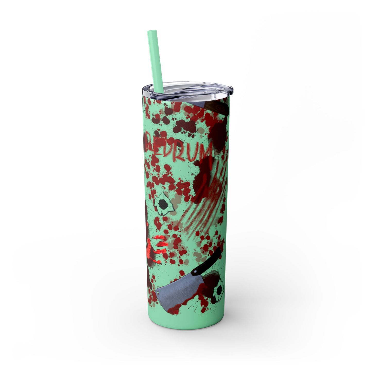 Blood Splatter Print Skinny Tumbler | 20oz Insulated Travel Cup, Unique Gift for Artists, Halloween Decor, Stylish Water Bottle, Revenge Themed