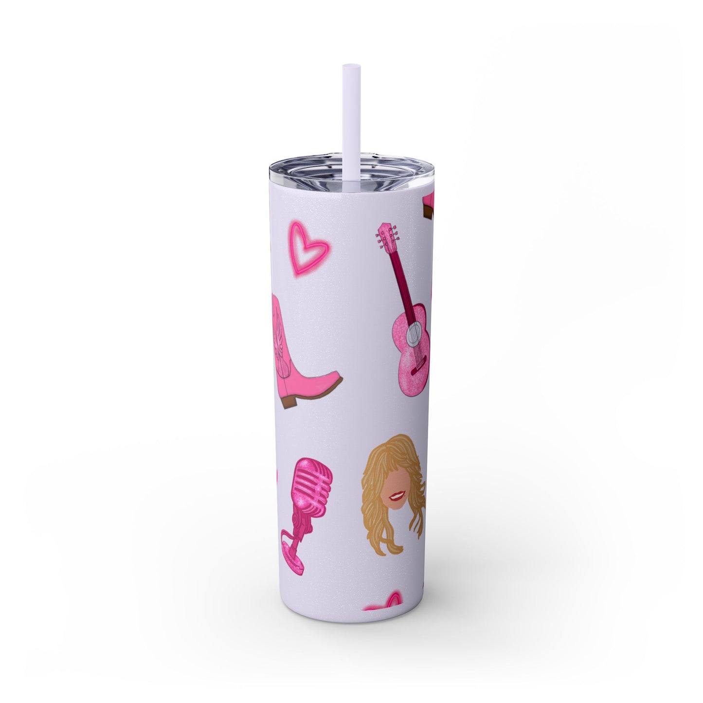 Dolly Parton Tumbler, 20oz Skinny Drinkware with Straw, Perfect for Concerts, Gifts for Music Lovers, Cute Pink Design, Fun Party Favor