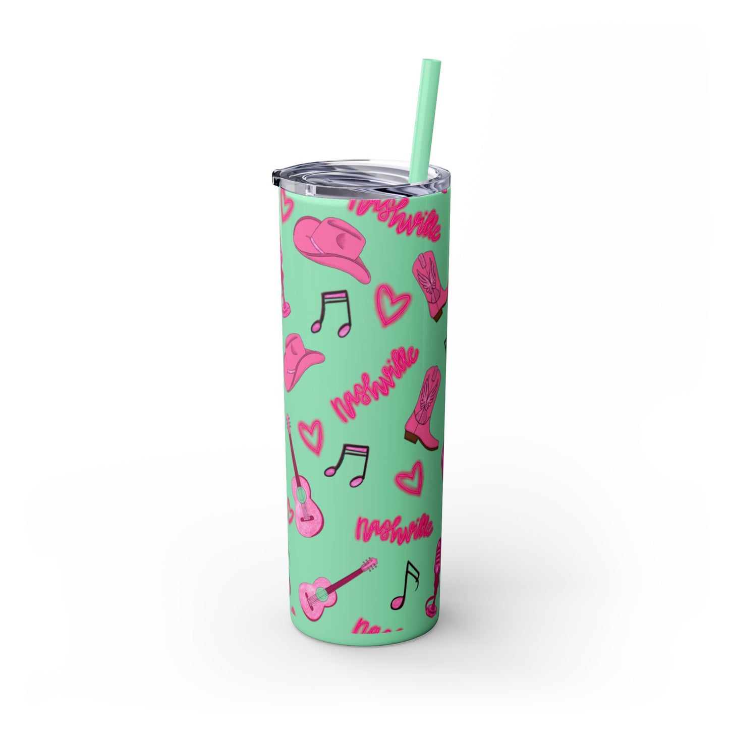Pink Nashville Themed Skinny Tumbler | 20oz Drink Cup for Concerts, Parties, Gifts, Festivals, or Daily Use