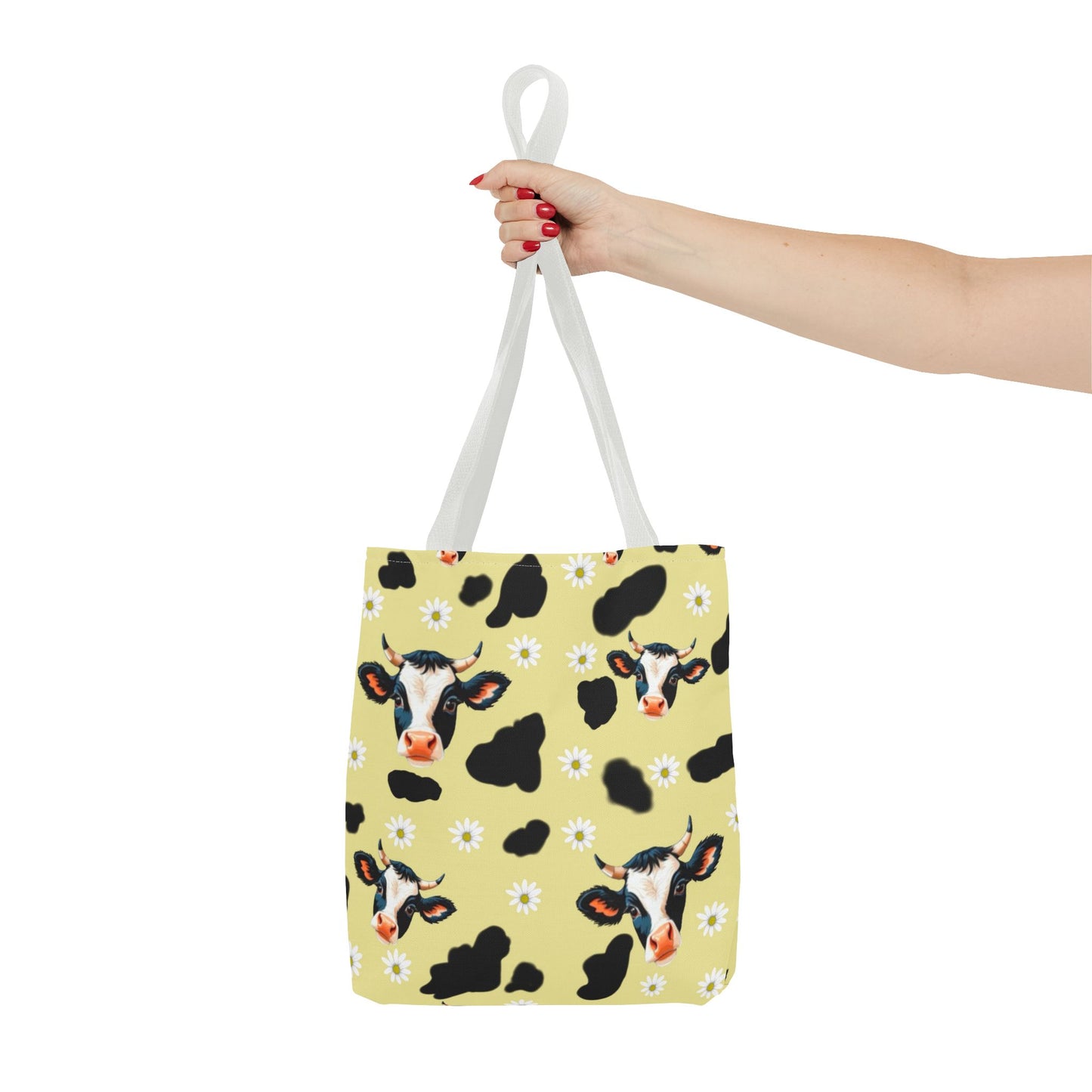 Cow Print Tote Bag, Cute Animal Lover Gift, Floral Cow AOP Bag, Cow-Themed Market Tote, Farmhouse Style Eco-Friendly Bag
