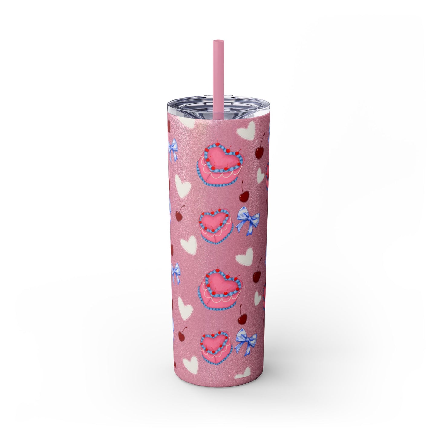 Heart Cake Skinny Tumbler, 20oz | Cute Hearts & Bows Drinkware | Gift for Her, Love Mug, Floral Tumbler, Sweetheart Tumbler