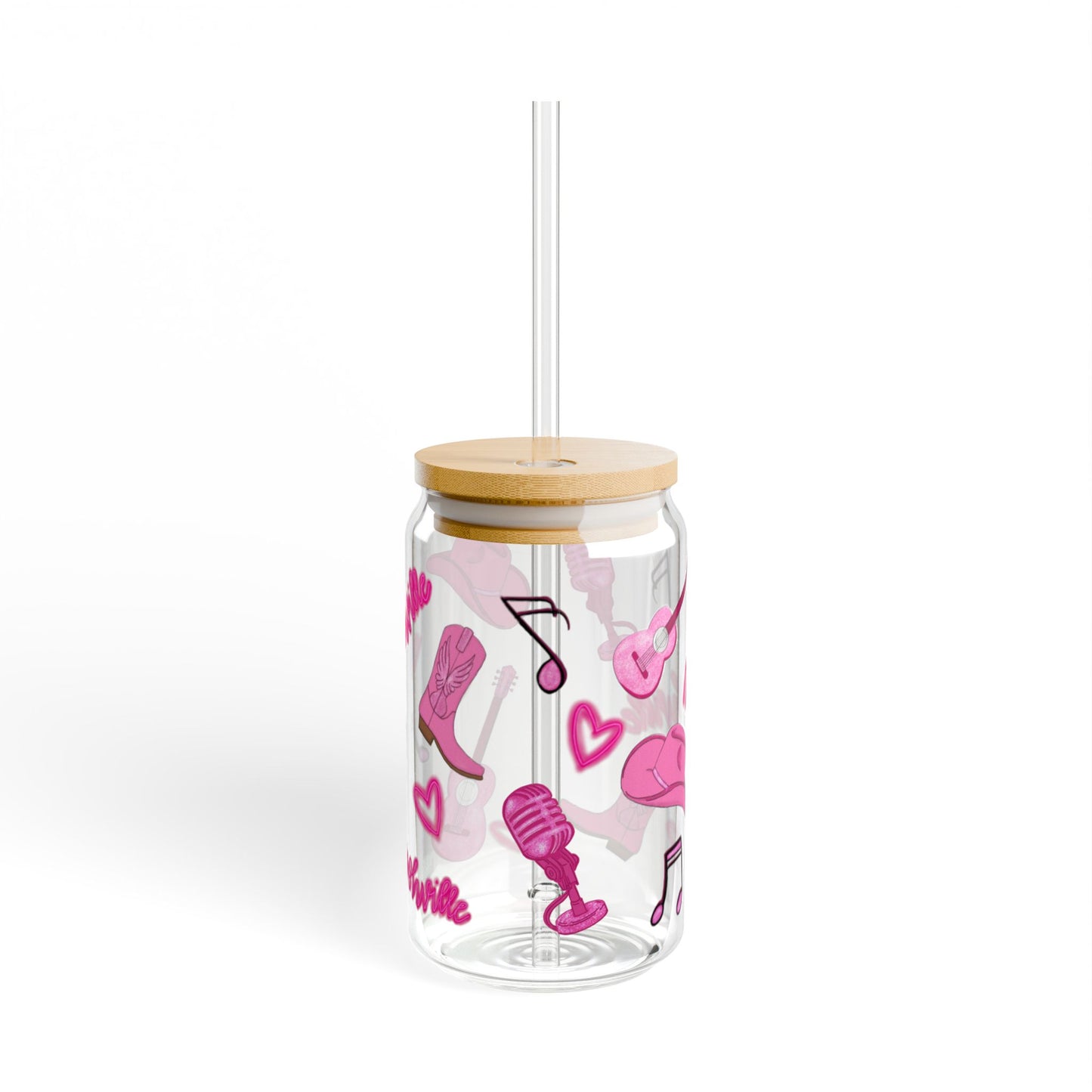 Nashville Pink Music Sipper Glass, Unique Drinkware for Music Lovers, Perfect Gift for Singers, Customizable Glass, 16oz