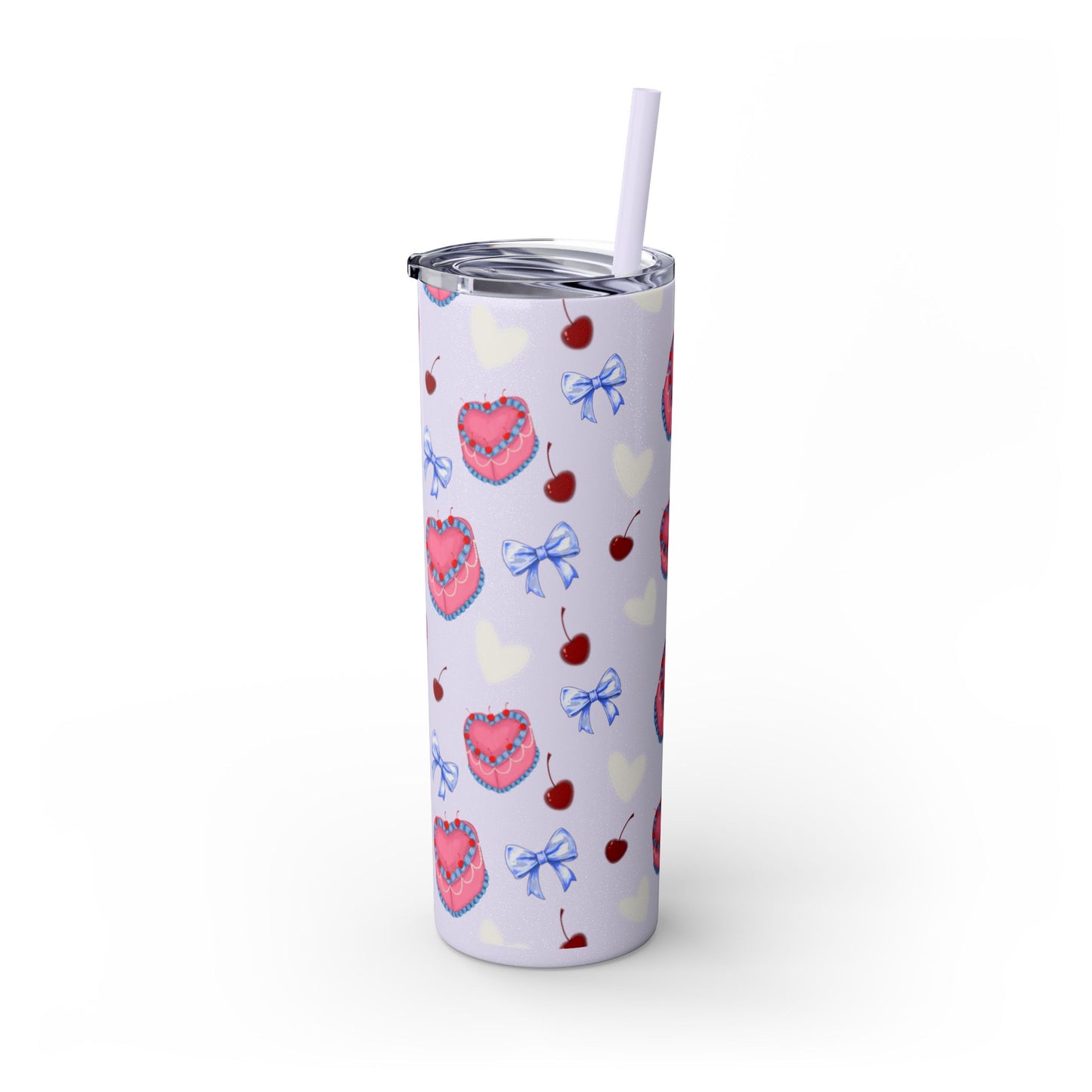 Heart Cake Skinny Tumbler, 20oz | Cute Hearts & Bows Drinkware | Gift for Her, Love Mug, Floral Tumbler, Sweetheart Tumbler