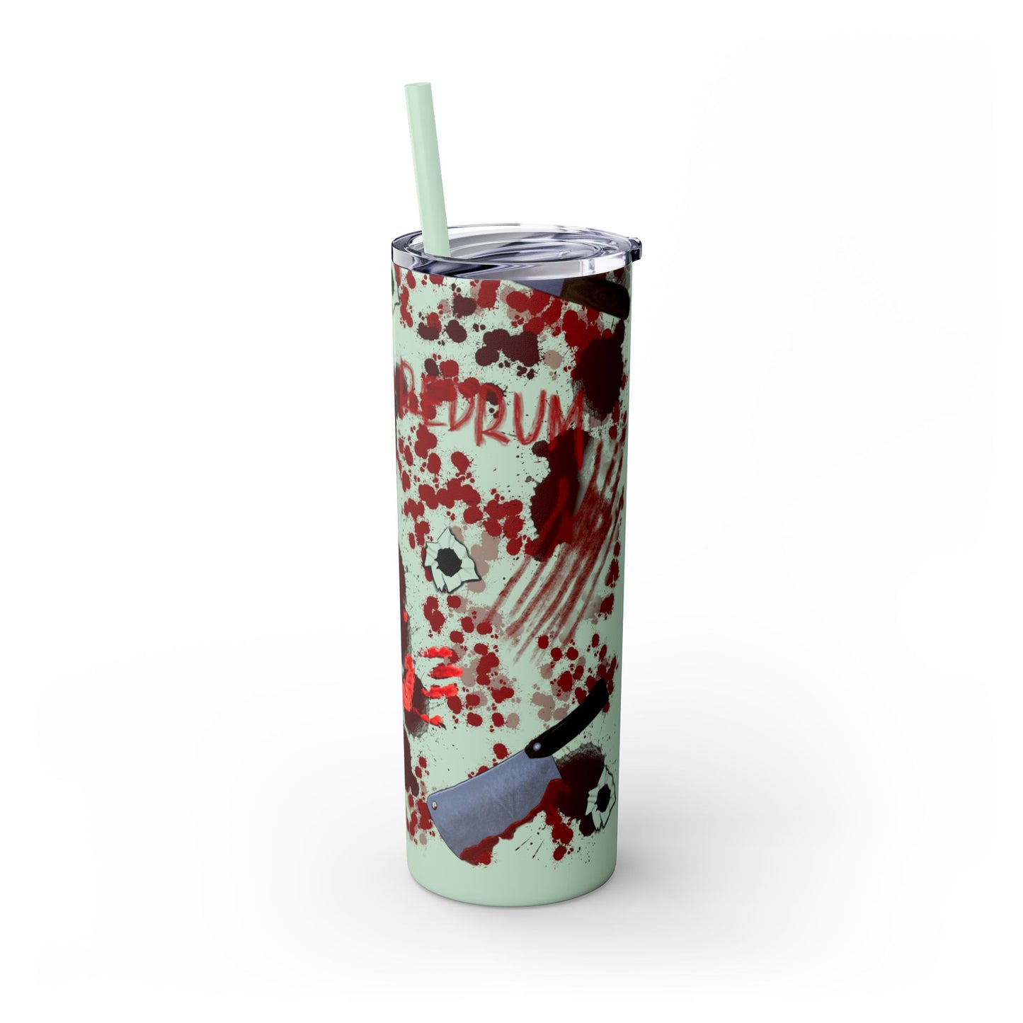 Blood Splatter Print Skinny Tumbler | 20oz Insulated Travel Cup, Unique Gift for Artists, Halloween Decor, Stylish Water Bottle, Revenge Themed