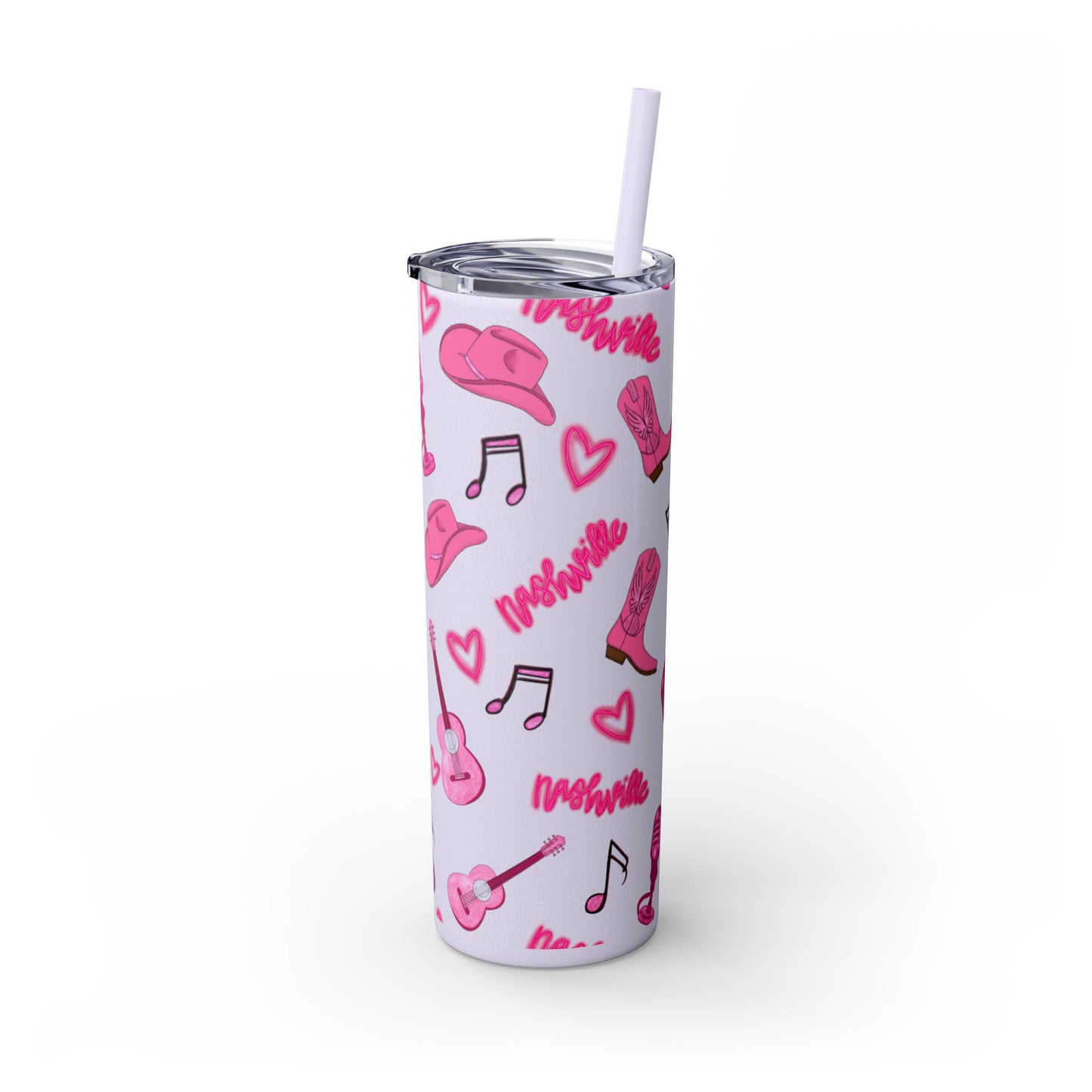 Pink Nashville Themed Skinny Tumbler | 20oz Drink Cup for Concerts, Parties, Gifts, Festivals, or Daily Use