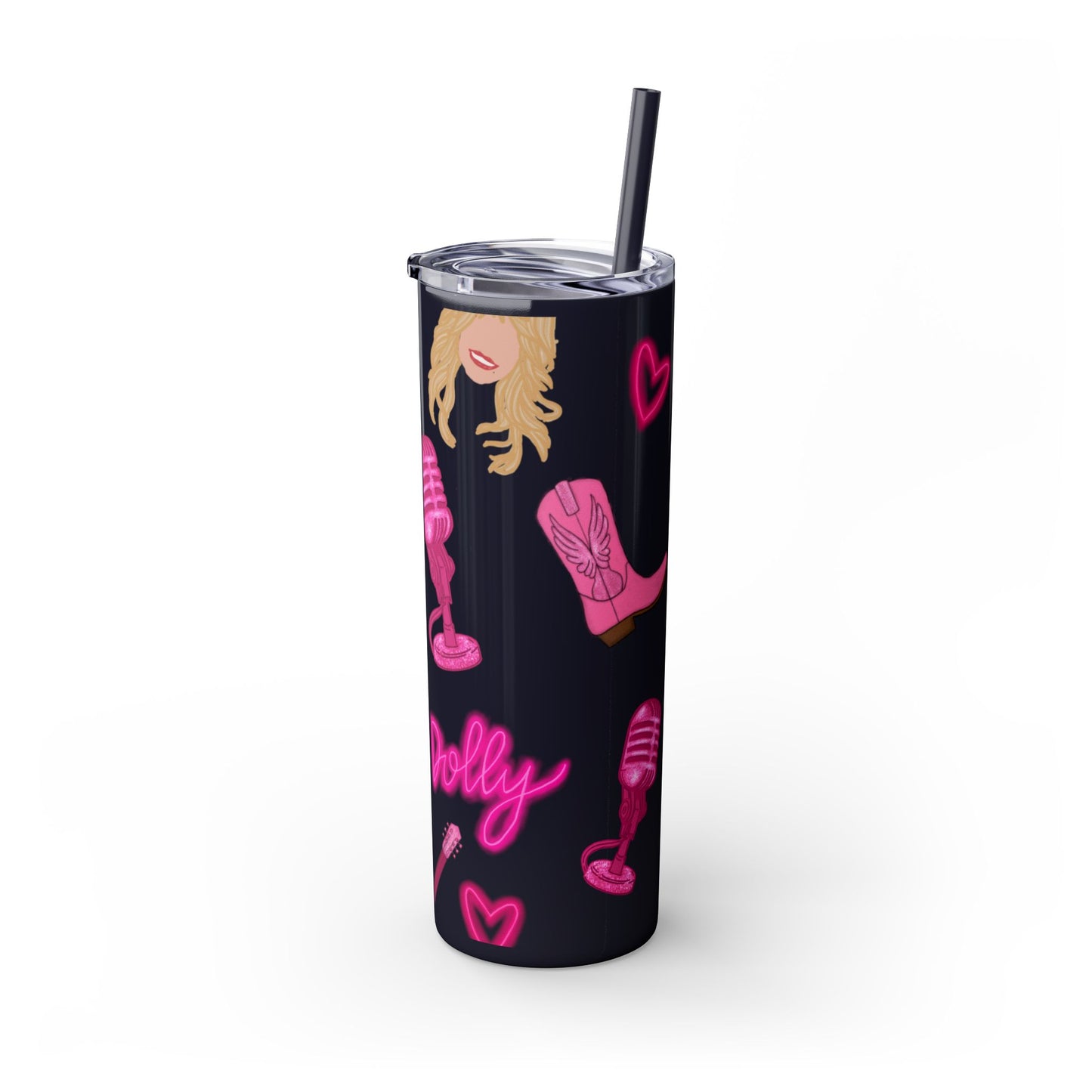 Dolly Parton Tumbler, 20oz Skinny Drinkware with Straw, Perfect for Concerts, Gifts for Music Lovers, Cute Pink Design, Fun Party Favor