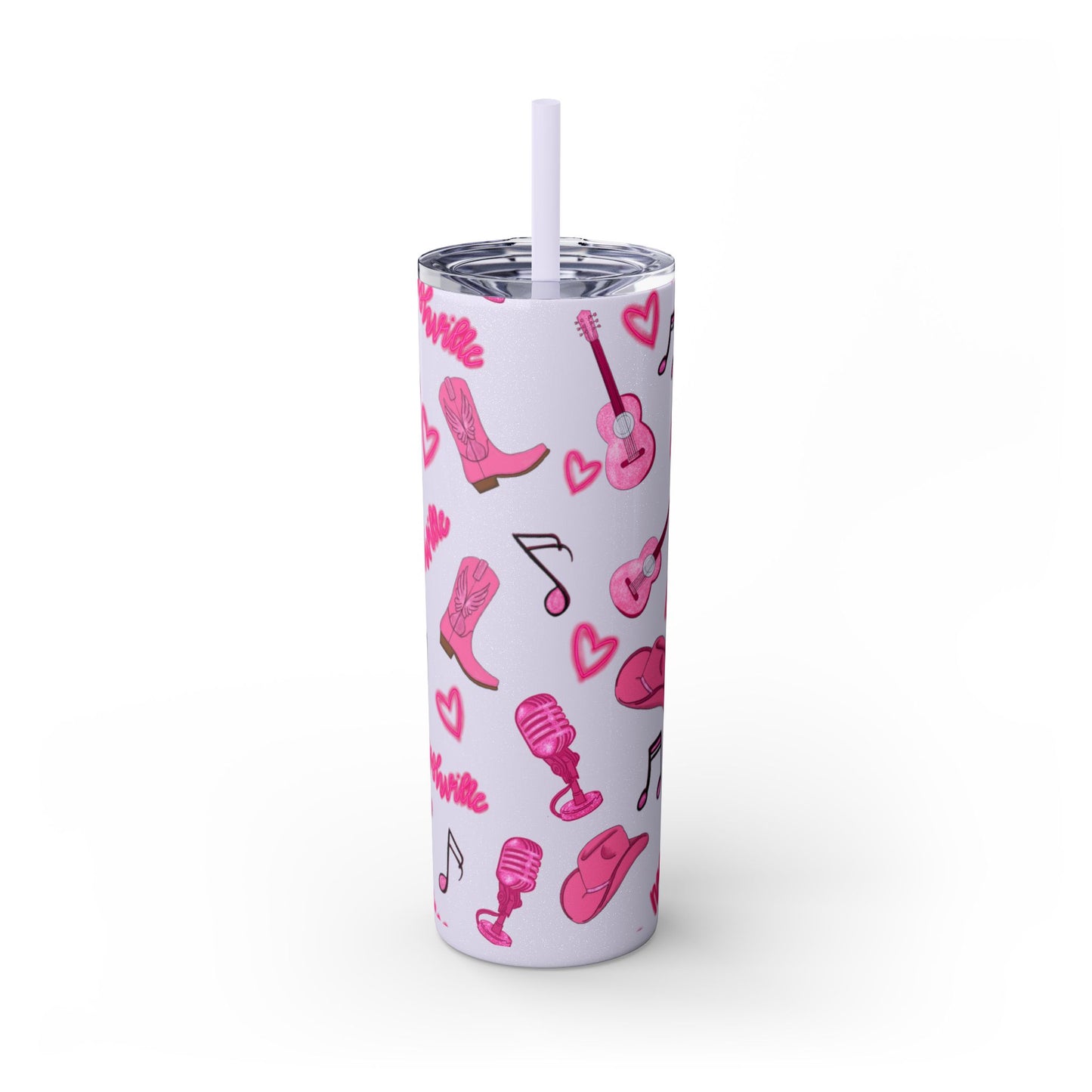 Pink Nashville Themed Skinny Tumbler | 20oz Drink Cup for Concerts, Parties, Gifts, Festivals, or Daily Use
