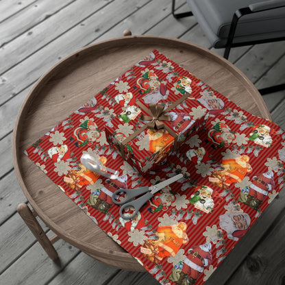 Vintage Santa Red Christmas Gift Wrap Paper — Retro Holiday Wrapping Sheets