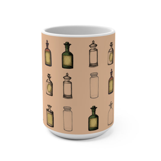 Vintage Apothecary Mug, 15oz Coffee Cup, Rustic Kitchen Decor, Unique Gift for Herbal Enthusiasts, Vintage Style Drinkware