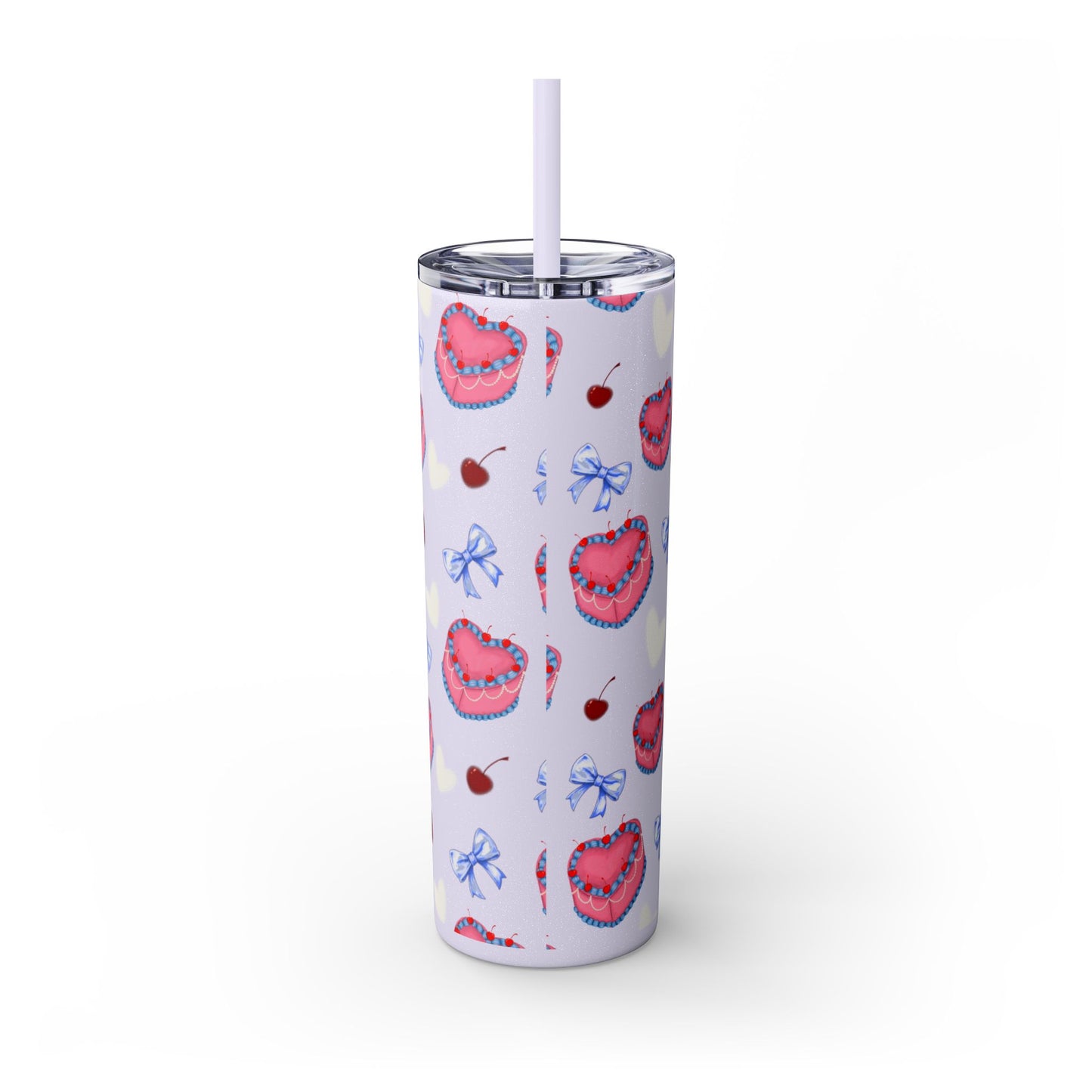 Heart Cake Skinny Tumbler, 20oz | Cute Hearts & Bows Drinkware | Gift for Her, Love Mug, Floral Tumbler, Sweetheart Tumbler