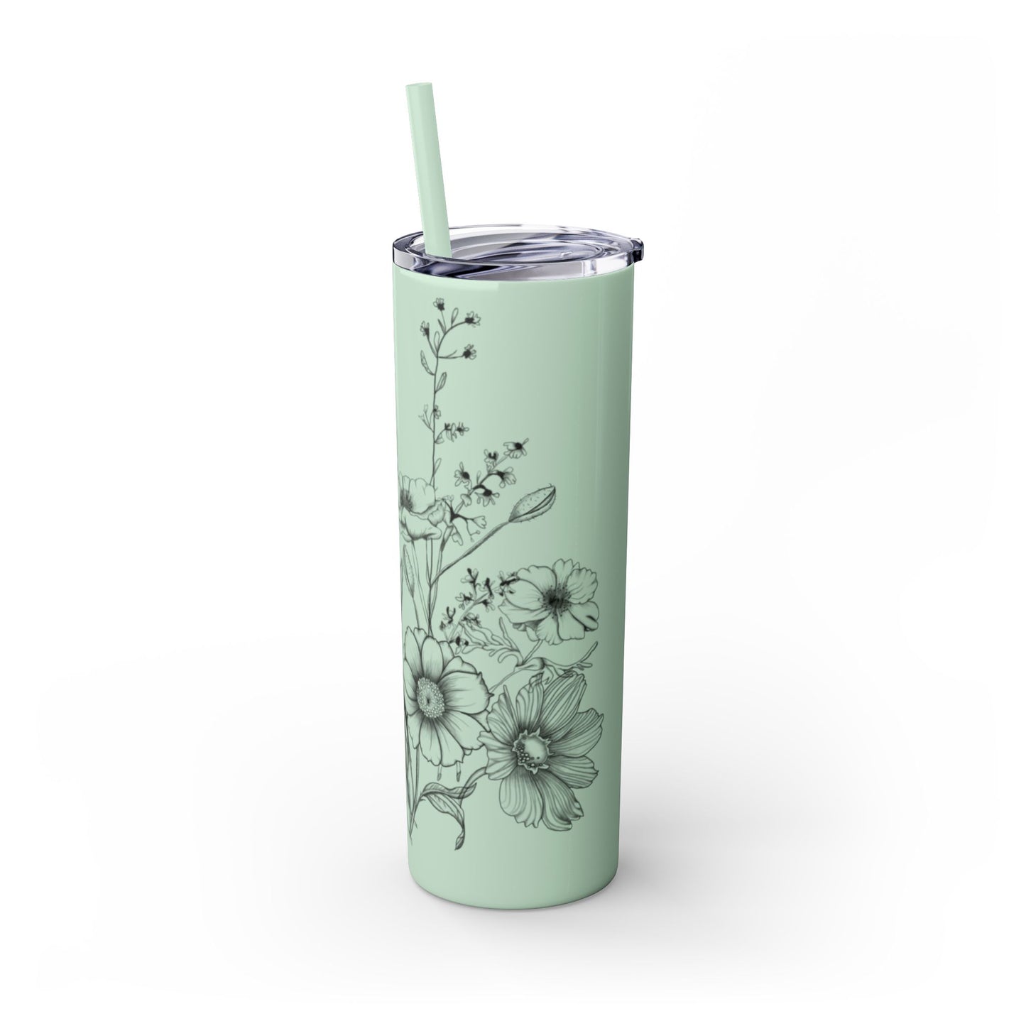 Floral Skinny Tumbler, Elegant Flower Design Drinkware, Perfect for Weddings, Gifts, or Everyday Use