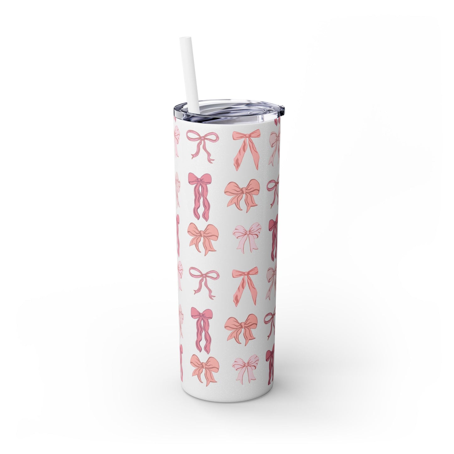 Cute Bow Pattern Skinny Tumbler, 20oz Travel Mug, Gift for Her, Bridesmaid Gift, Bachelorette Party Favor, Hydration Cup