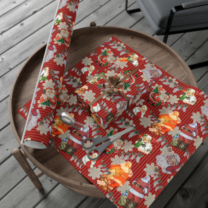 Vintage Santa Red Christmas Gift Wrap Paper — Retro Holiday Wrapping Sheets