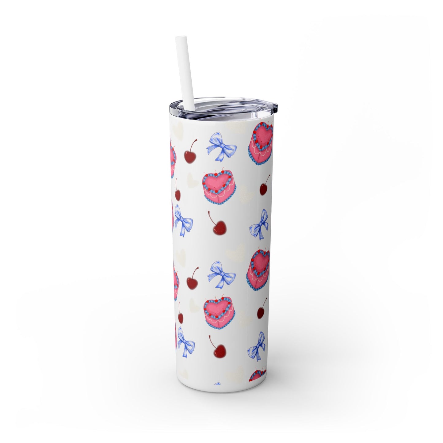 Heart Cake Skinny Tumbler, 20oz | Cute Hearts & Bows Drinkware | Gift for Her, Love Mug, Floral Tumbler, Sweetheart Tumbler