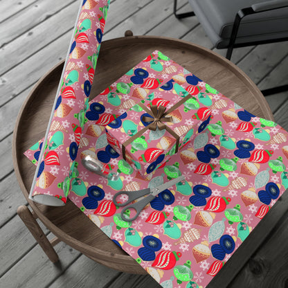 Cookie Holiday Ornament Gift Wrap Paper — Pink Retro Bauble Pattern