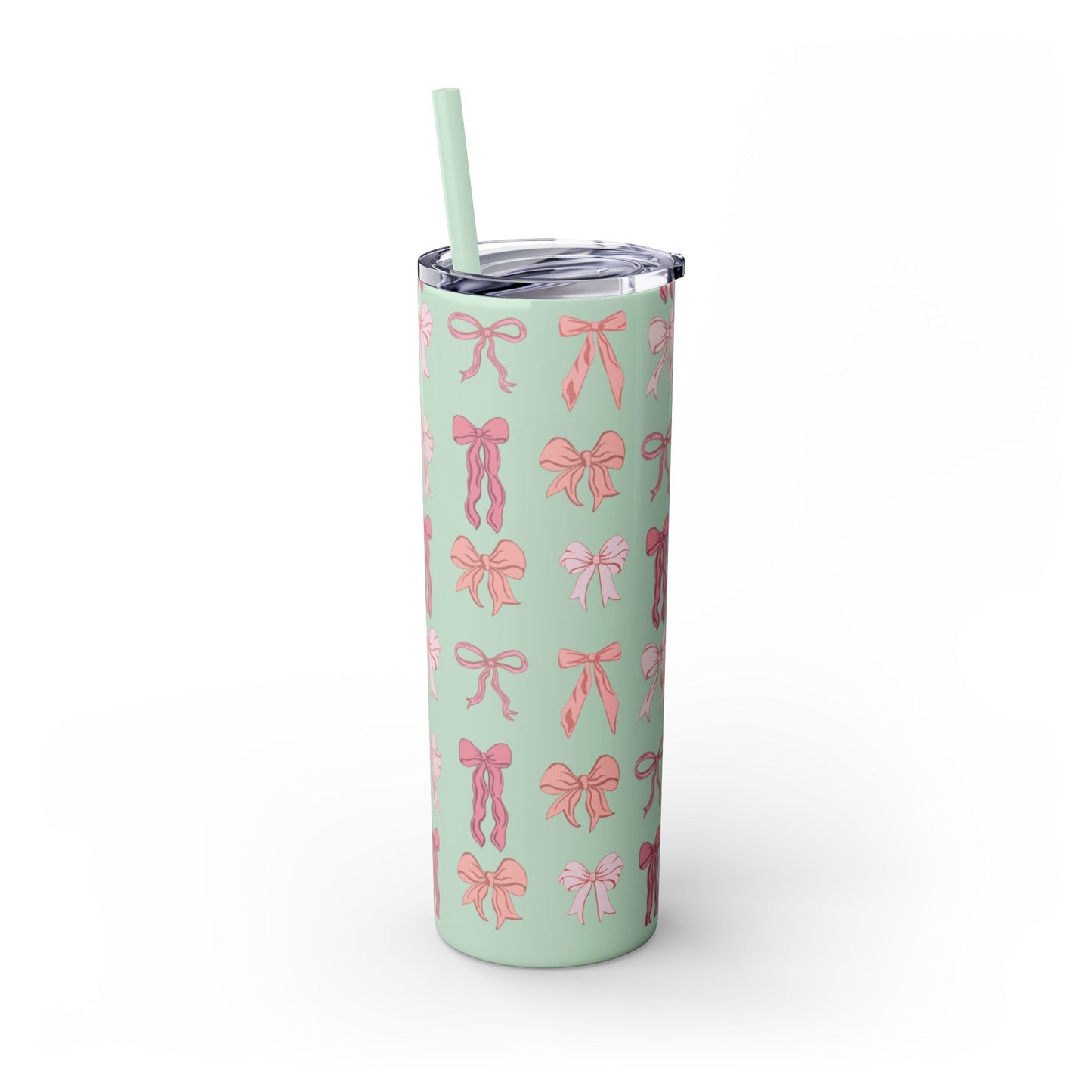 Cute Bow Pattern Skinny Tumbler, 20oz Travel Mug, Gift for Her, Bridesmaid Gift, Bachelorette Party Favor, Hydration Cup