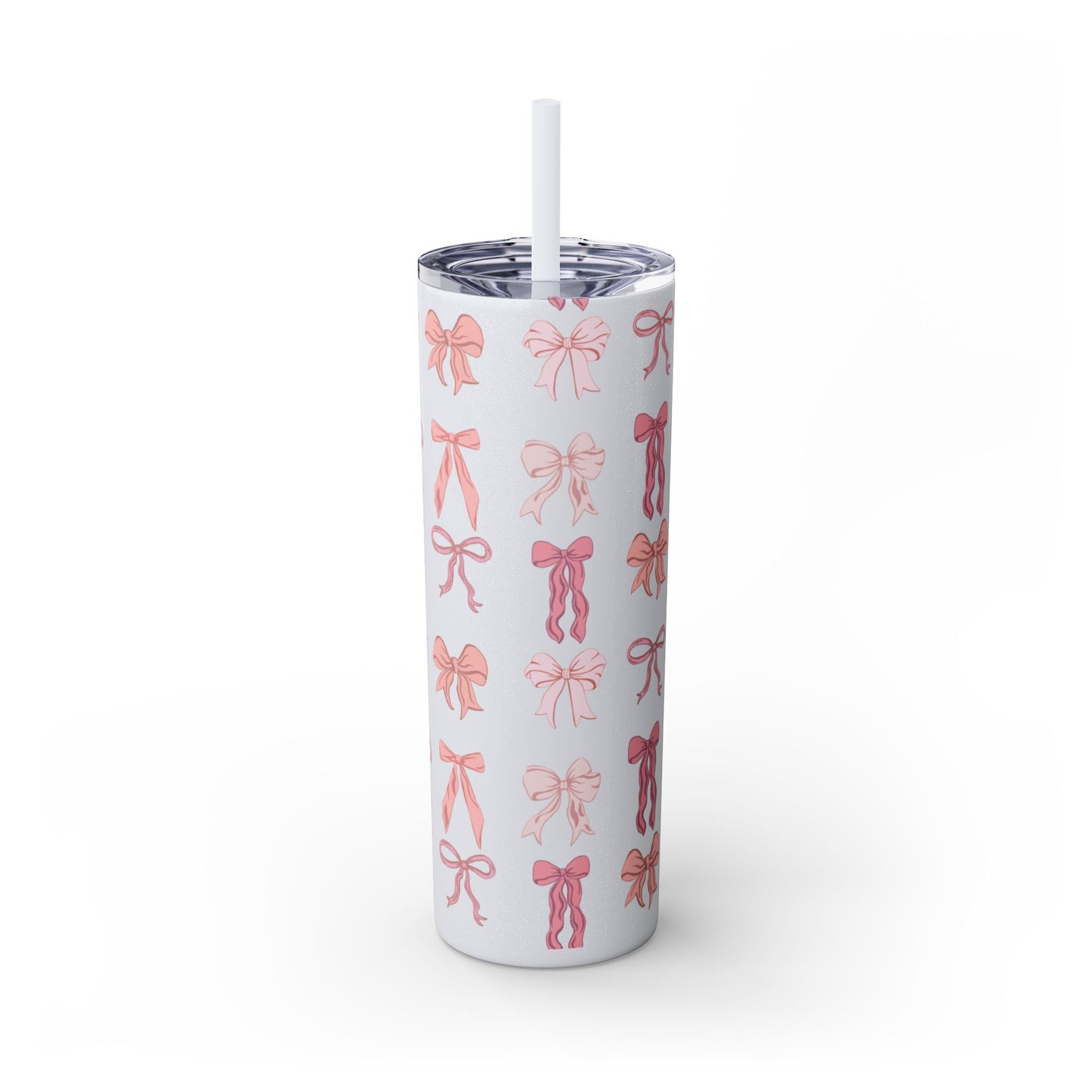 Cute Bow Pattern Skinny Tumbler, 20oz Travel Mug, Gift for Her, Bridesmaid Gift, Bachelorette Party Favor, Hydration Cup