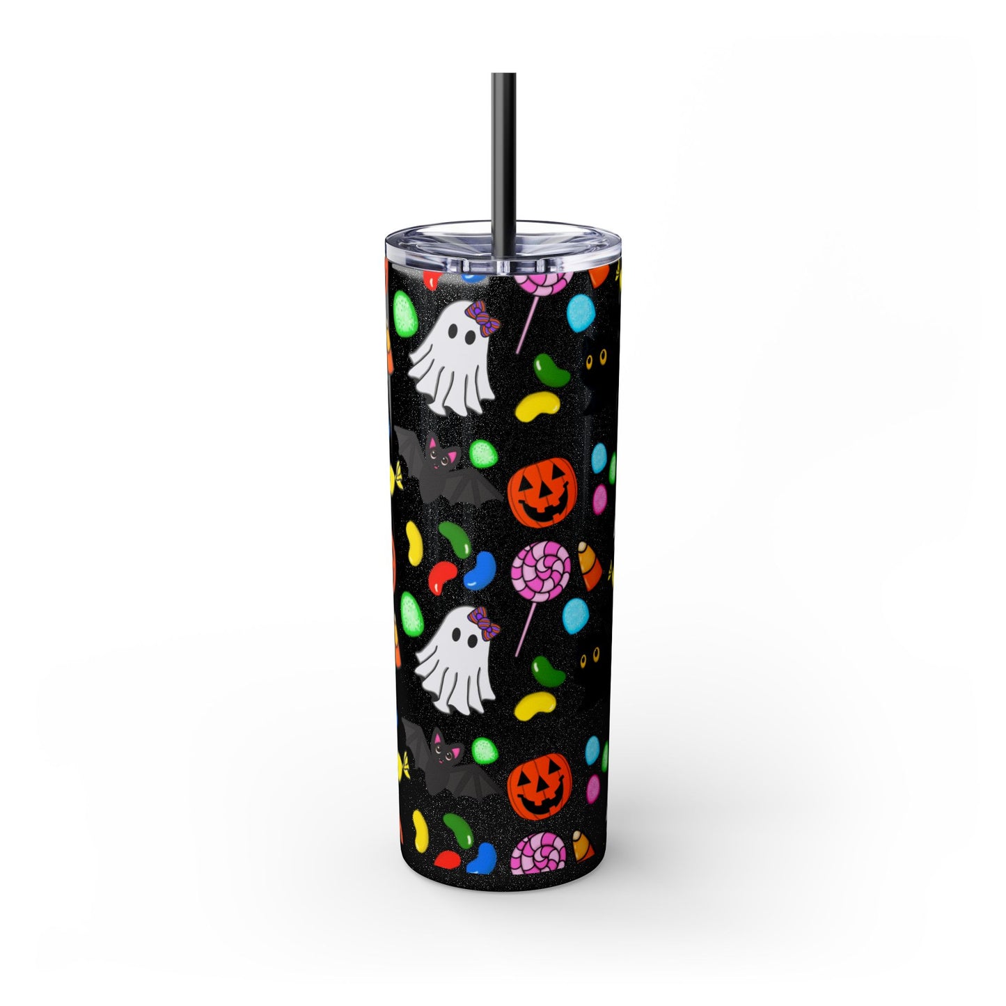 Cute Halloween Skinny Tumbler, 20oz Cat and Ghost Design, Spooky Drinkware, Trick-or-Treat Cup, Party Accessory, Fall Decor
