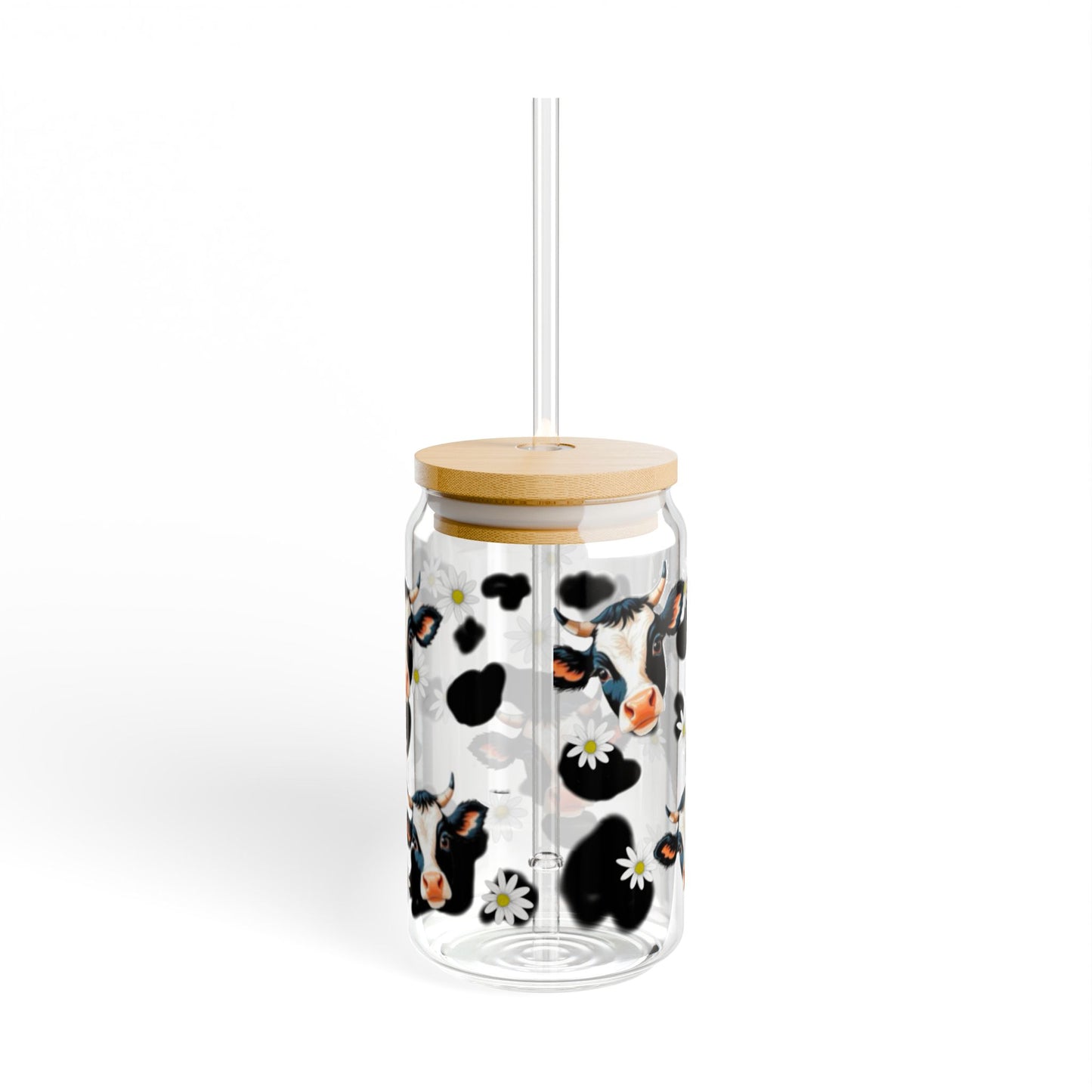 Cute Cow Print Sipper Glass, 16oz | Perfect for Farm-themed Events, Eco-friendly Gift, Home Decor, Summer Parties, Kids' Birthdays