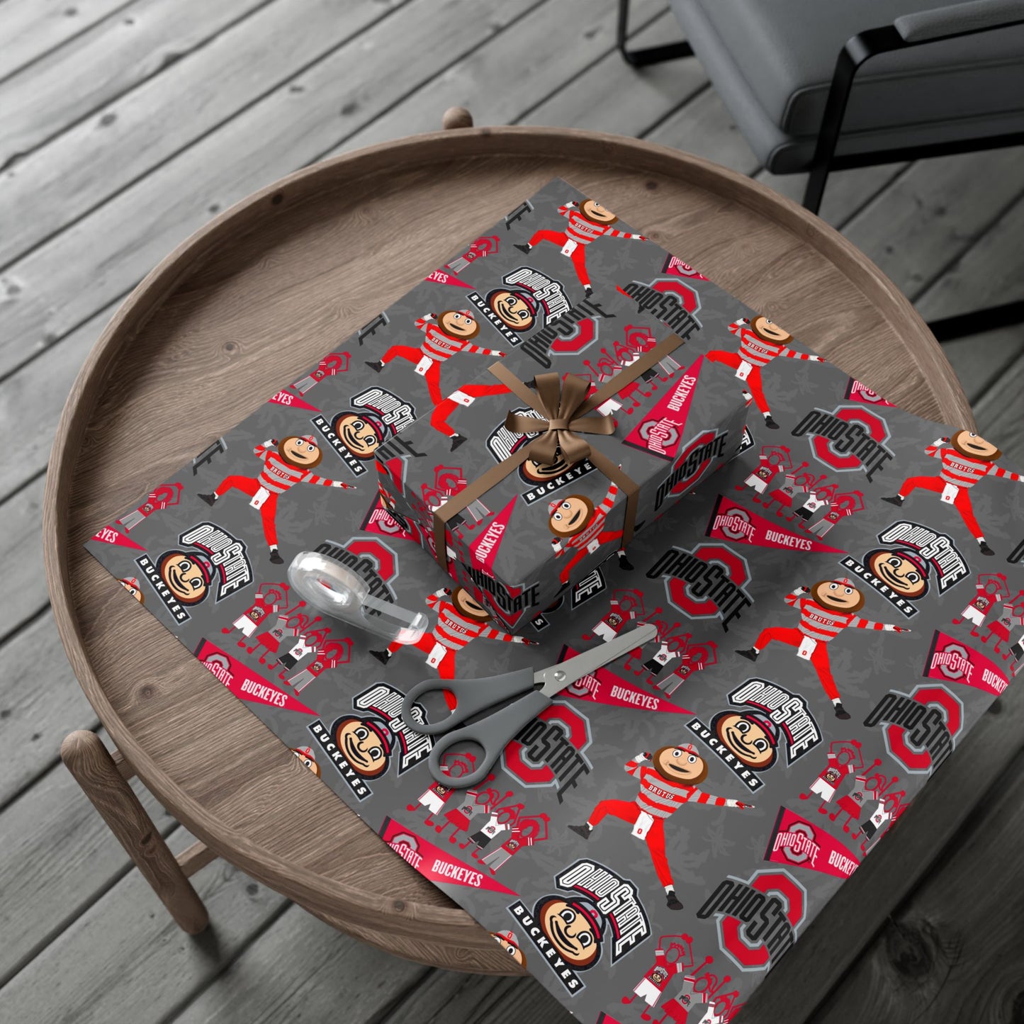 Ohio State Buckeyes Gift Wrap Paper - Brutus Mascot College Football Wrapping Paper