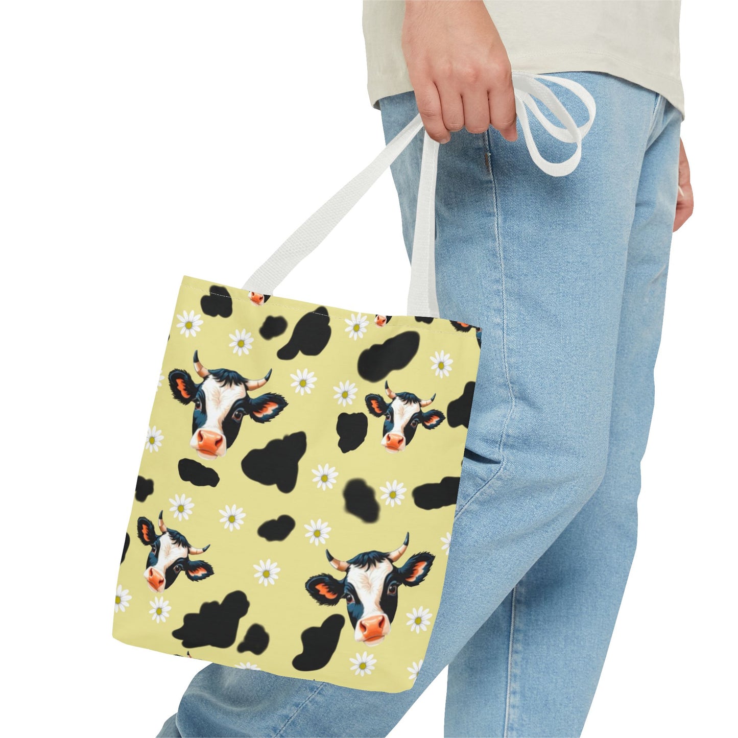 Cow Print Tote Bag, Cute Animal Lover Gift, Floral Cow AOP Bag, Cow-Themed Market Tote, Farmhouse Style Eco-Friendly Bag