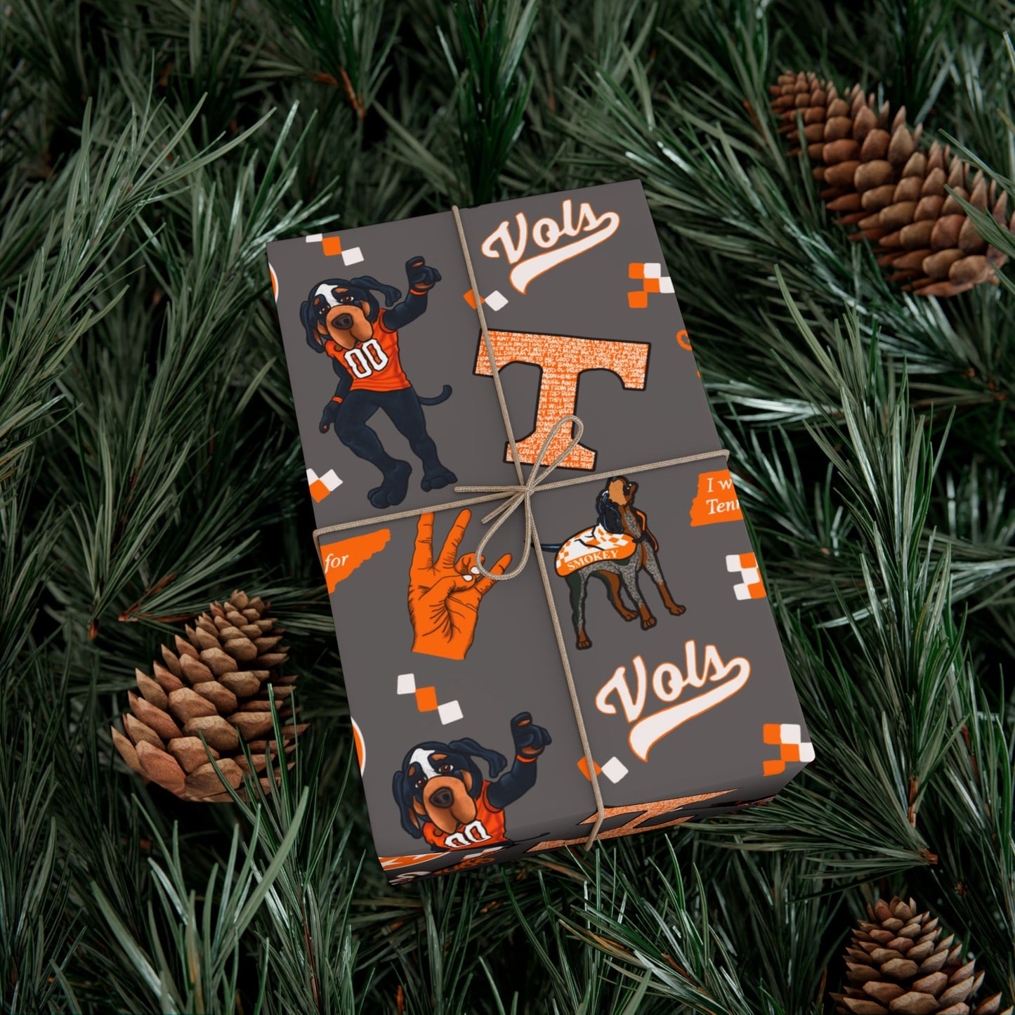 Tennessee Vols Gift Wrap Paper – Orange & Gray College Sports Wrapping Paper with Mascot, T & 'Vols' Logos