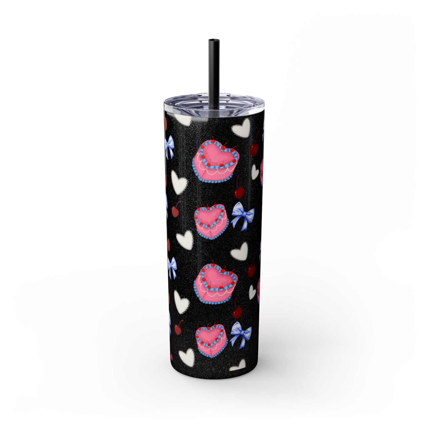 Heart Cake Skinny Tumbler, 20oz | Cute Hearts & Bows Drinkware | Gift for Her, Love Mug, Floral Tumbler, Sweetheart Tumbler