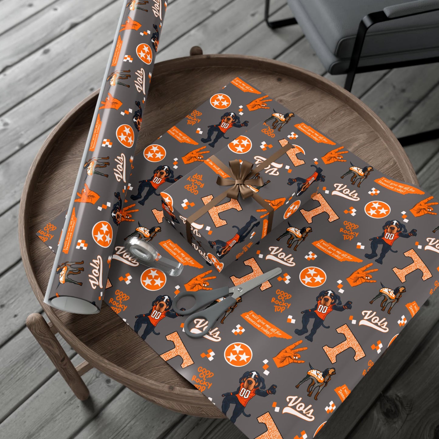 Tennessee Vols Gift Wrap Paper – Orange & Gray College Sports Wrapping Paper with Mascot, T & 'Vols' Logos