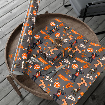 Tennessee Vols Gift Wrap Paper – Orange & Gray College Sports Wrapping Paper with Mascot, T & 'Vols' Logos