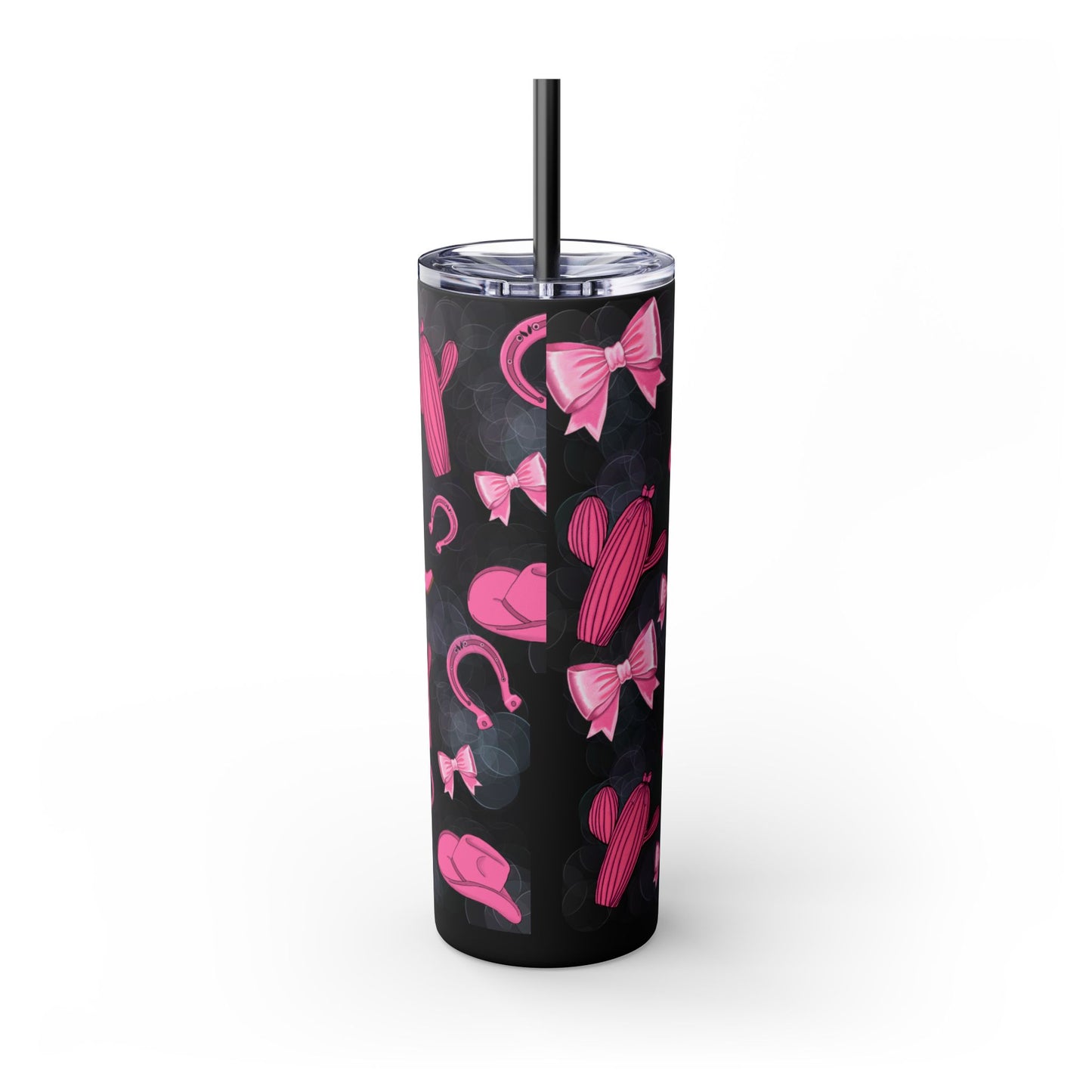 Fun Pink Cowgirl Skinny Tumbler - 20oz, Western Style Drinkware, Cactus and Bow Design, Perfect for Gifts, Summer Parties, or Rodeos