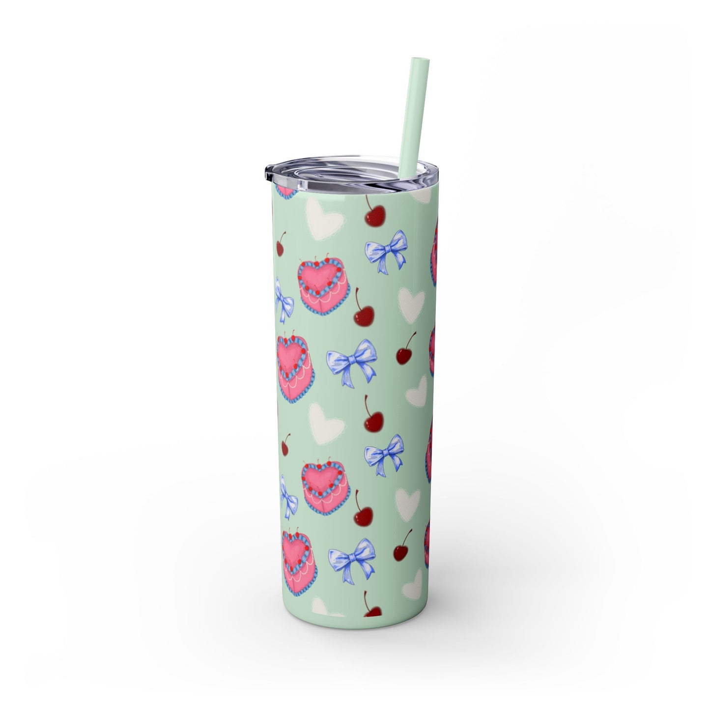 Heart Cake Skinny Tumbler, 20oz | Cute Hearts & Bows Drinkware | Gift for Her, Love Mug, Floral Tumbler, Sweetheart Tumbler