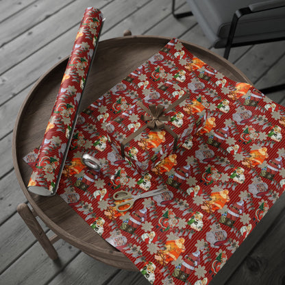 Vintage Santa & Ornaments Christmas Wrapping Paper Roll