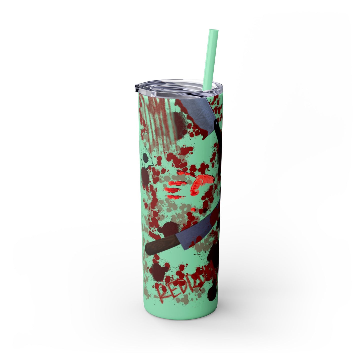 Blood Splatter Print Skinny Tumbler | 20oz Insulated Travel Cup, Unique Gift for Artists, Halloween Decor, Stylish Water Bottle, Revenge Themed