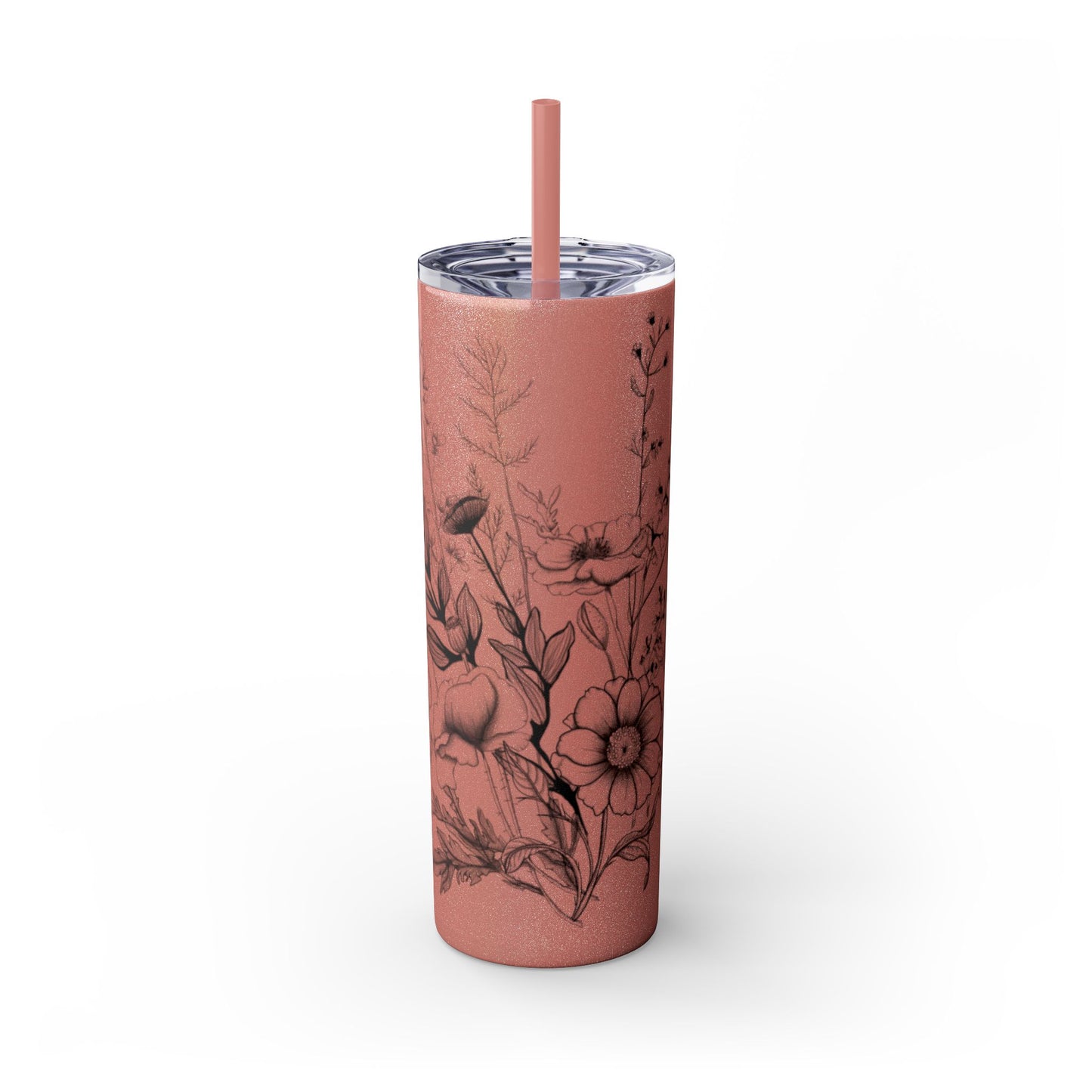 Floral Skinny Tumbler, Elegant Flower Design Drinkware, Perfect for Weddings, Gifts, or Everyday Use
