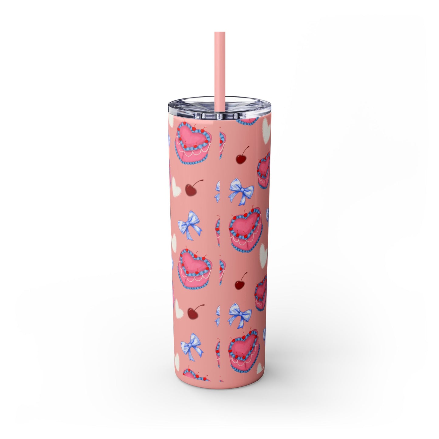Heart Cake Skinny Tumbler, 20oz | Cute Hearts & Bows Drinkware | Gift for Her, Love Mug, Floral Tumbler, Sweetheart Tumbler