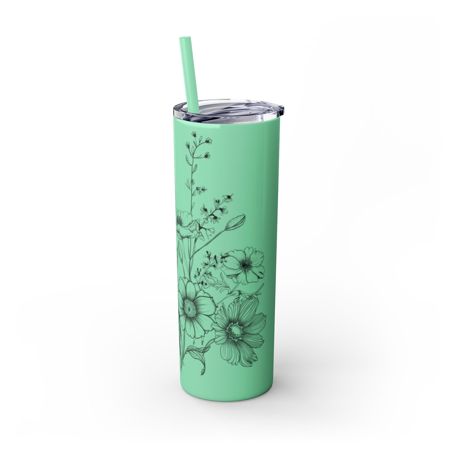 Floral Skinny Tumbler, Elegant Flower Design Drinkware, Perfect for Weddings, Gifts, or Everyday Use