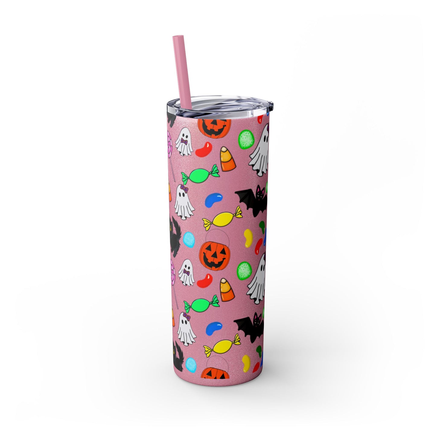 Cute Halloween Skinny Tumbler, 20oz Cat and Ghost Design, Spooky Drinkware, Trick-or-Treat Cup, Party Accessory, Fall Decor
