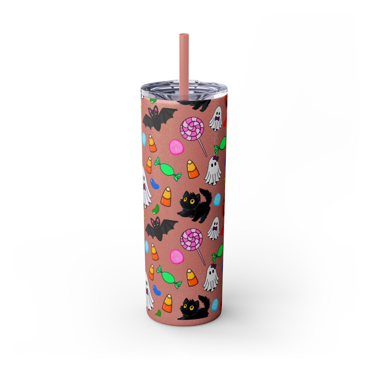 Cute Halloween Skinny Tumbler, 20oz Cat and Ghost Design, Spooky Drinkware, Trick-or-Treat Cup, Party Accessory, Fall Decor